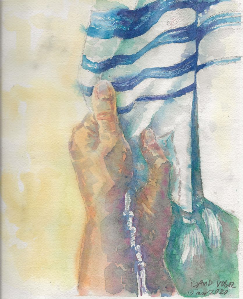 Hands grasping a tallit